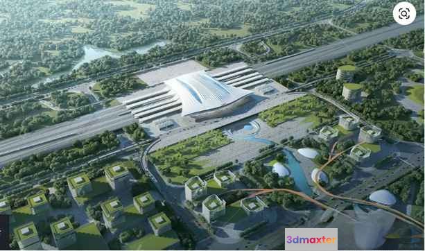 A Large Building With A White Roof 3D Model - 7393 - VRAY Render