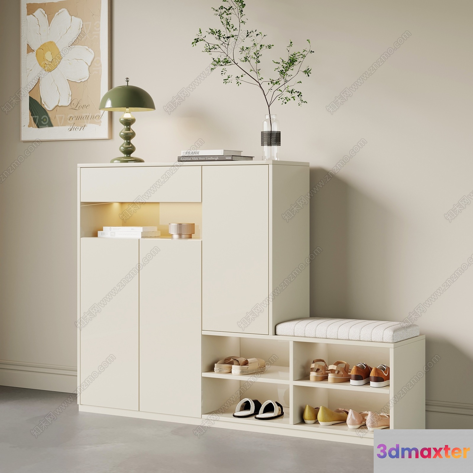 A Modern Shoe Cabinet 3D Model - 17358 - VRAY Render