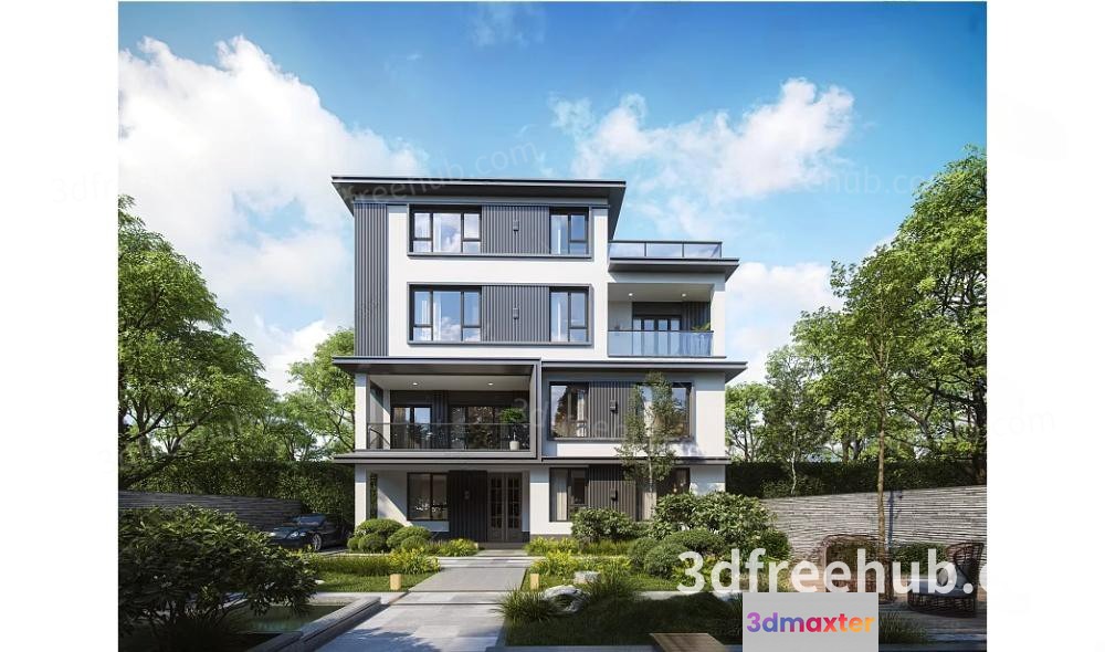 Modern Multi-Story Home 3D Model - 20530 - VRAY Render