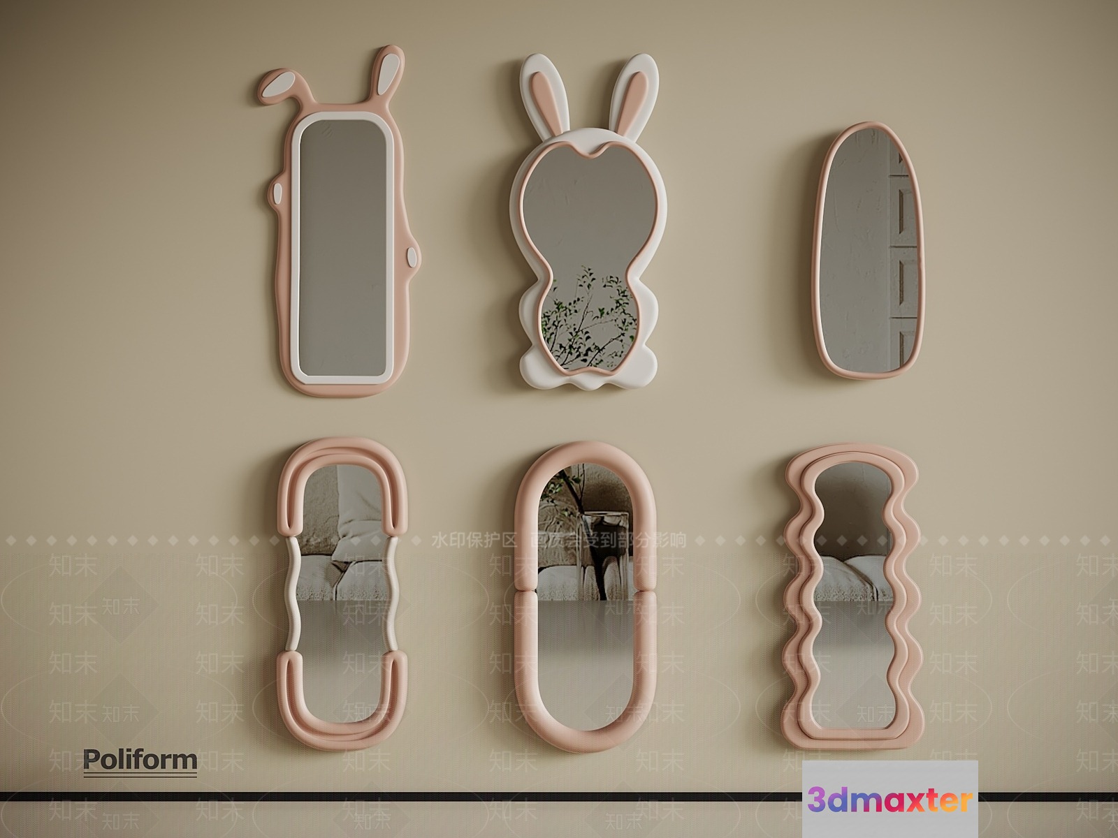 Pink And White Mirrors 3D Model - 4137 - VRAY Render