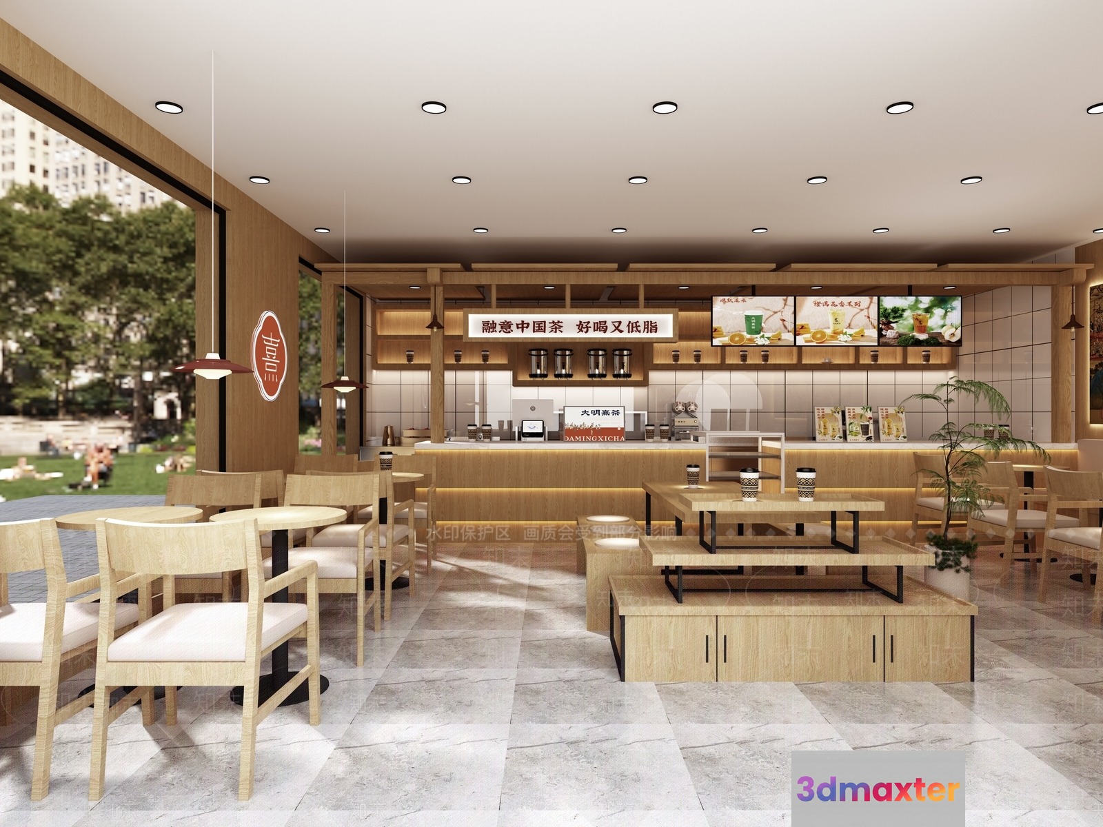 Modern Cafe Interior 3D Model - 9475 - VRAY Render