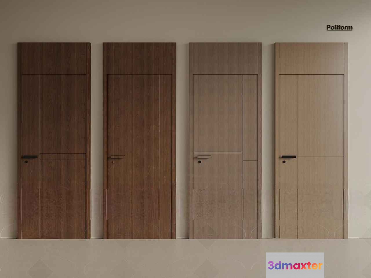 Four Wooden Doors 3D Model - 12509 - VRAY Render
