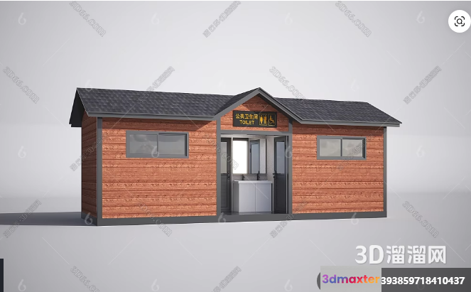 A Small Wooden Building With A Toilet Sign 3D Model - 1494 - VRAY Render