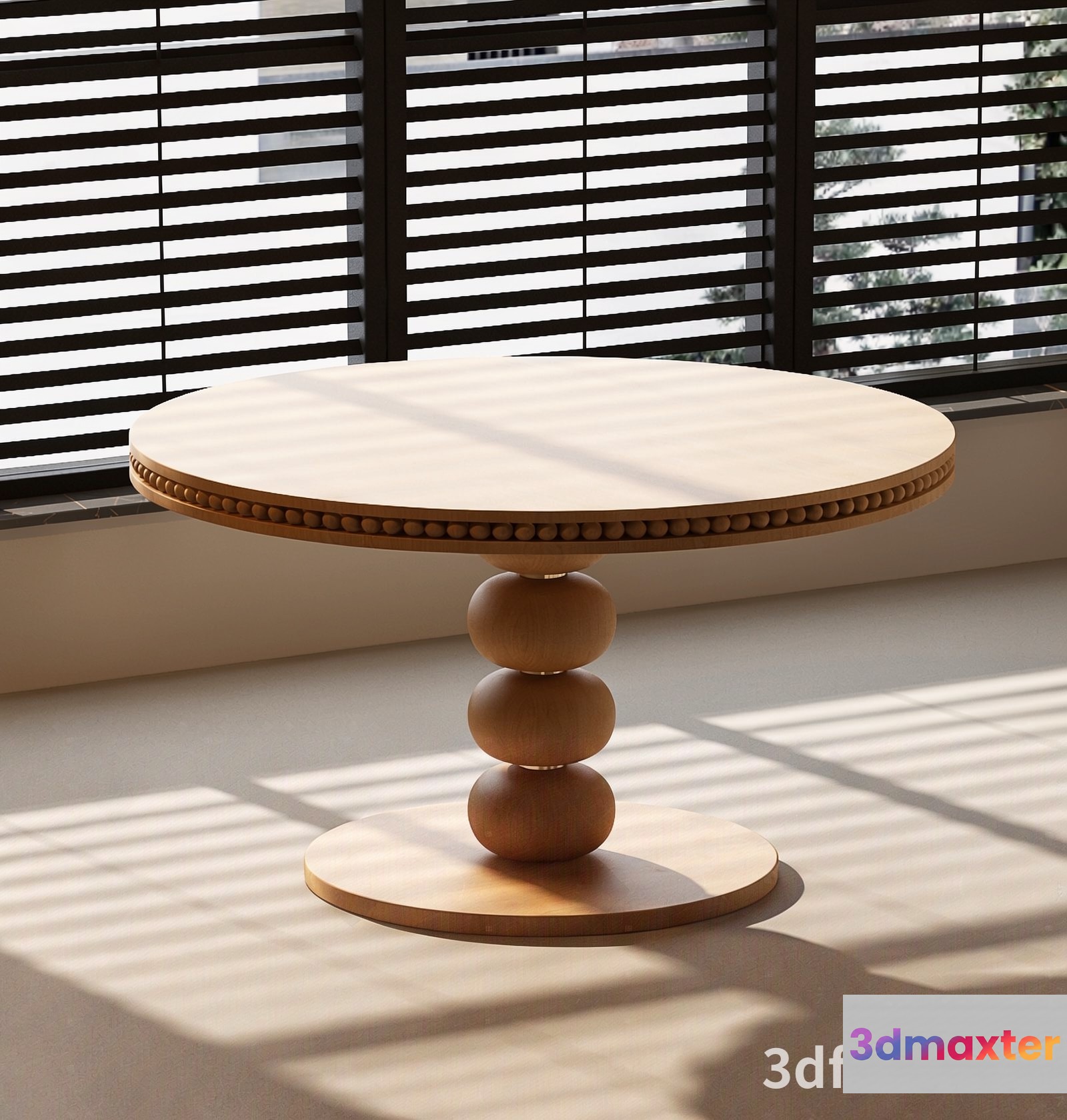 A Round Table With A Light-Colored Top And Three Brown Legs 3D Model - 21572 - VRAY Render