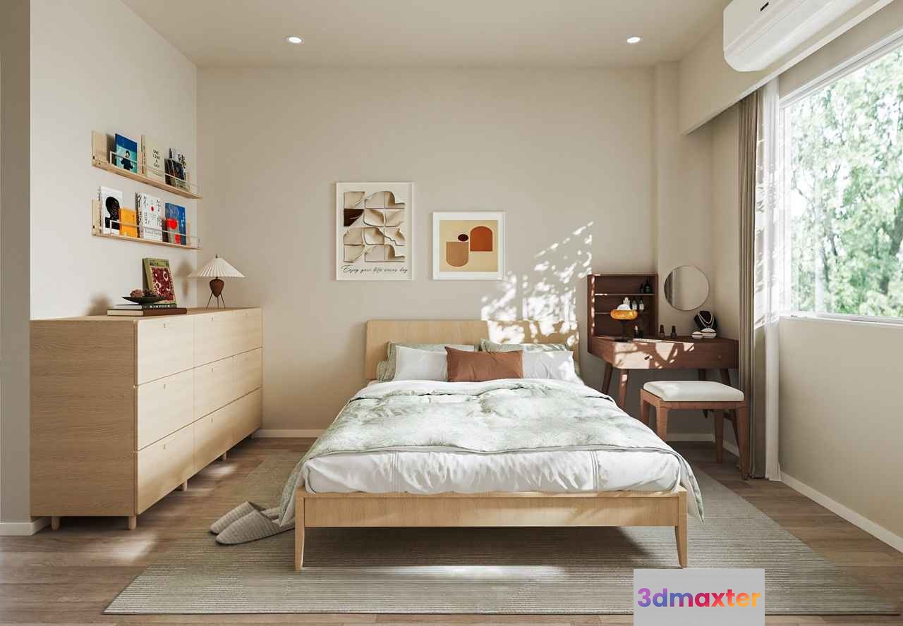 Modern Minimalist Bedroom 3D Model - 6012 - VRAY Render