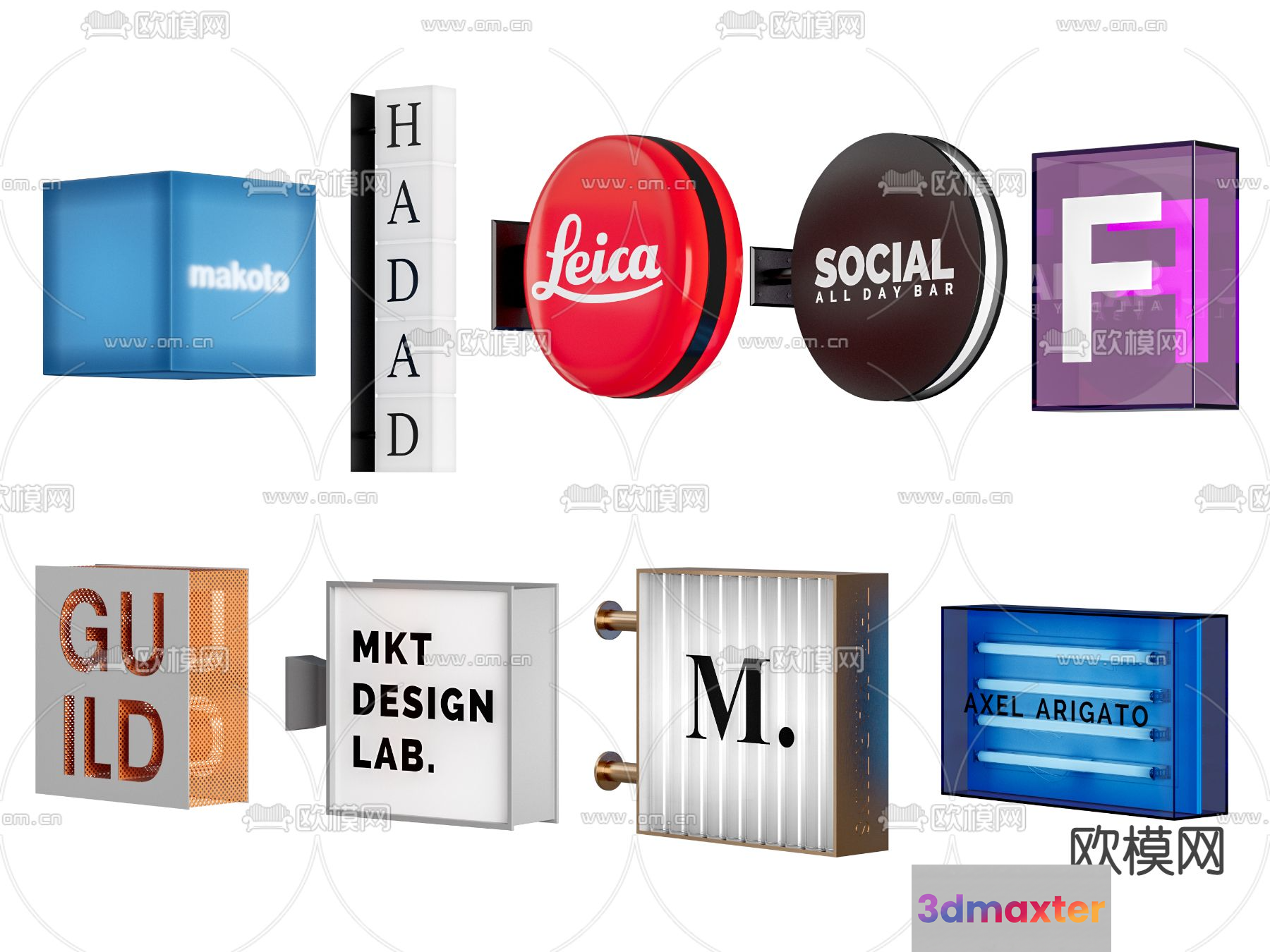 Modern Light Signs 3D Model - 2209 - VRAY Render