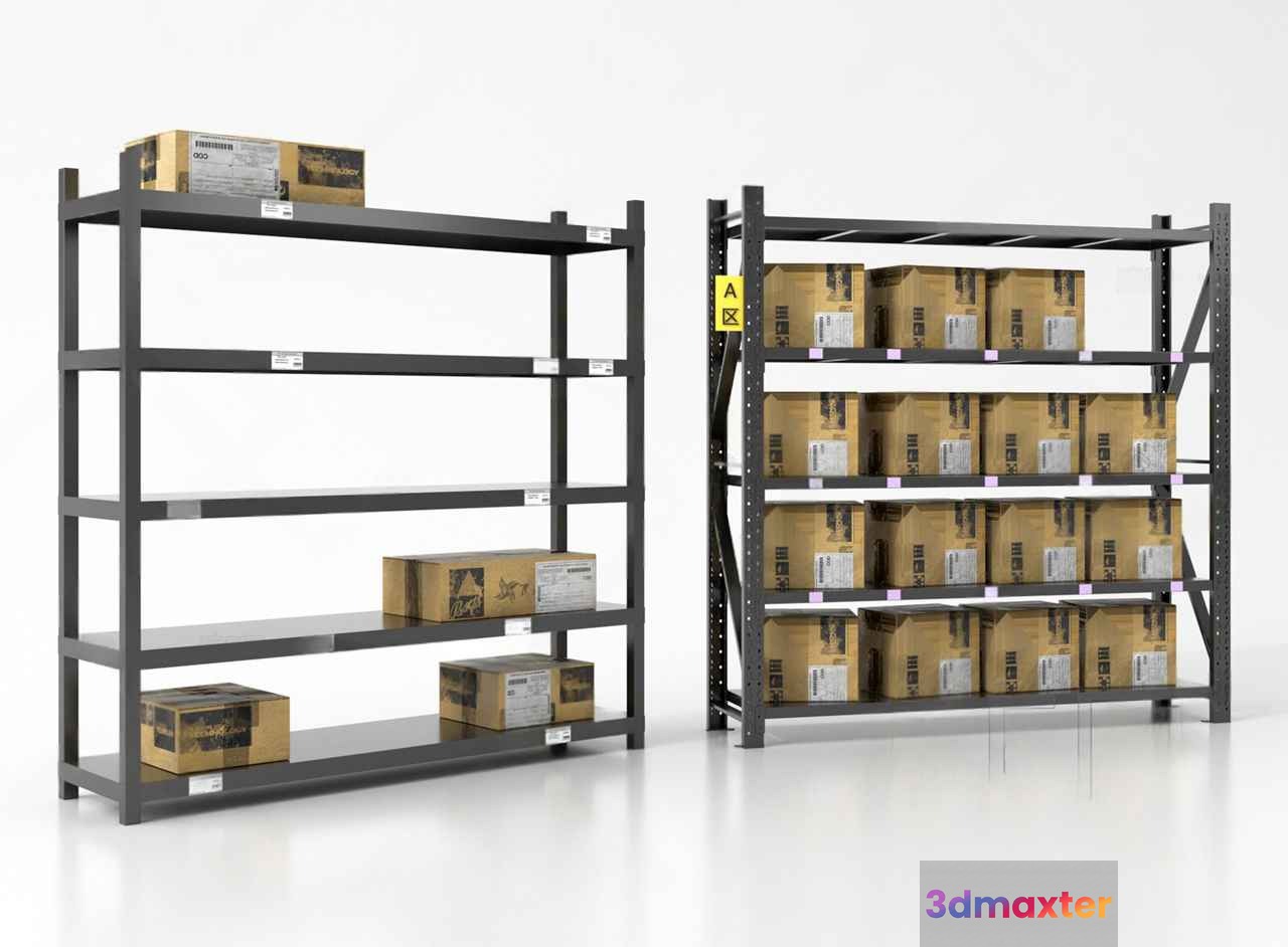 Shelves With Packages 3D Model - 4061 - VRAY Render