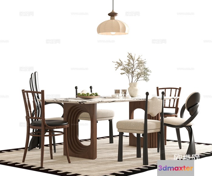 Dining Room With Table And Chairs 3D Model - 8519 - VRAY Render