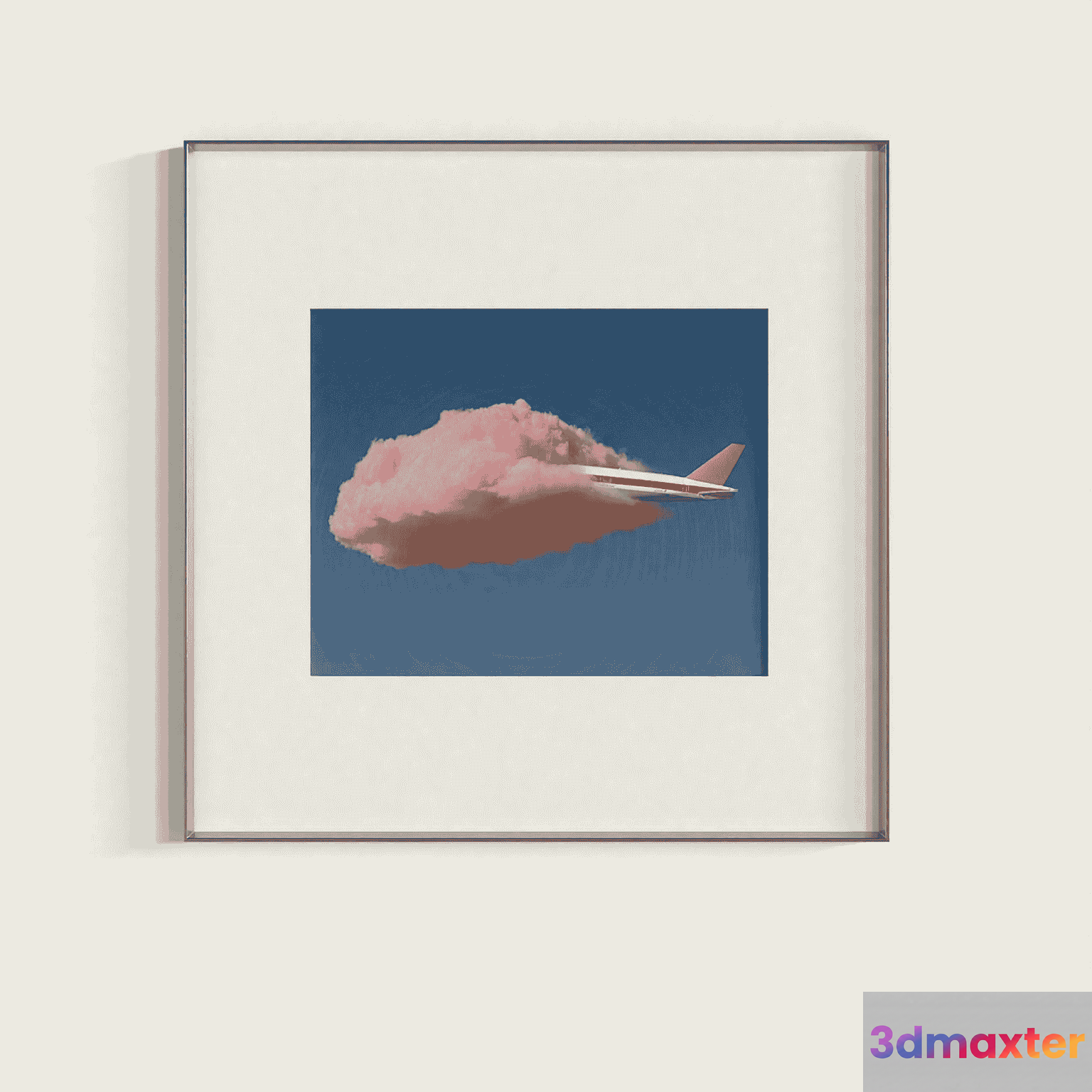 A Framed Picture Of An Airplane In The Sky 3D Model - 12558 - VRAY Render