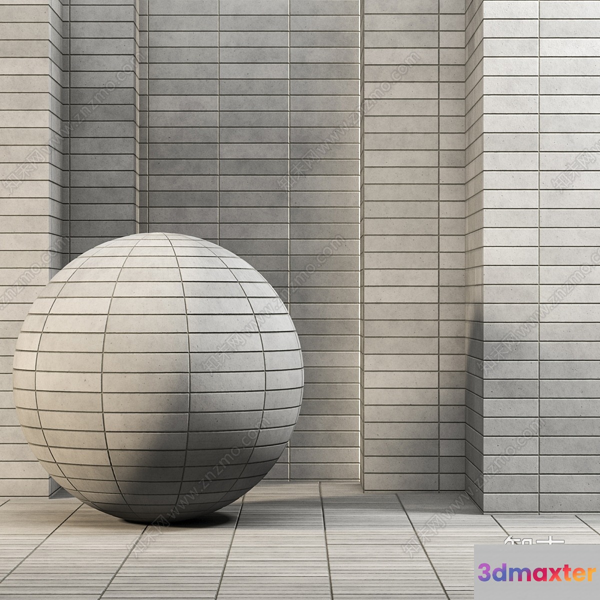 A Large White Sphere In A Room With White Brick Walls 3D Model - 5470 - VRAY Render