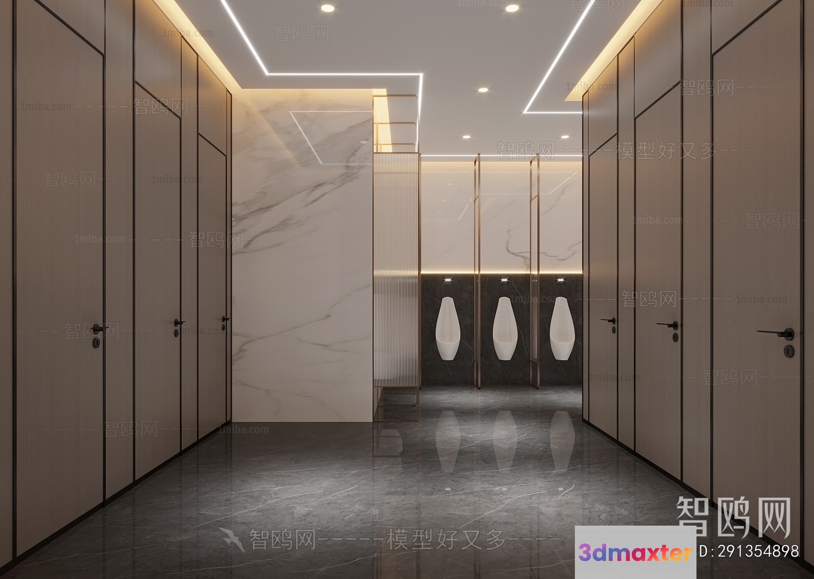 Modern Bathroom With Marble Walls 3D Model - 12039 - CORONA Render
