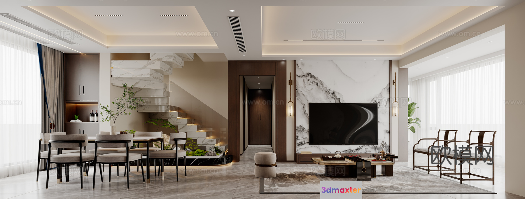 Modern Living Room 3D Model - 9779 - VRAY Render