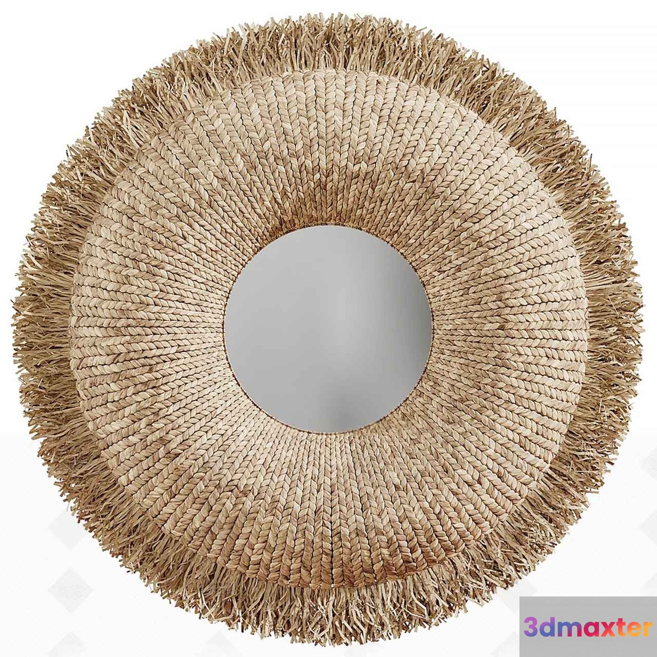 A Round Mirror With A Woven Straw Frame 3D Model - 4493 - CORONA Render