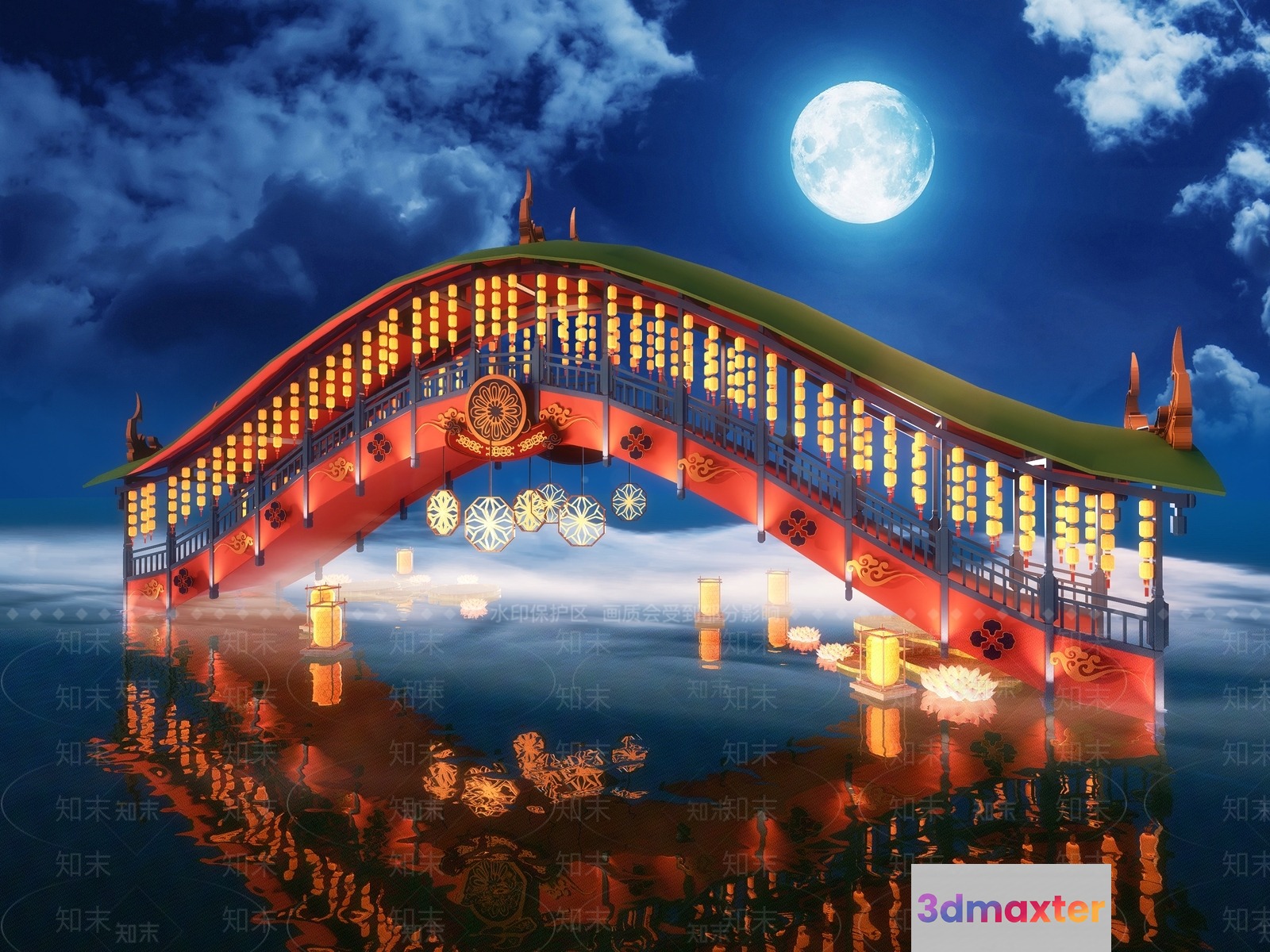 Traditional Asian Bridge 3D Model - 16391 - VRAY Render