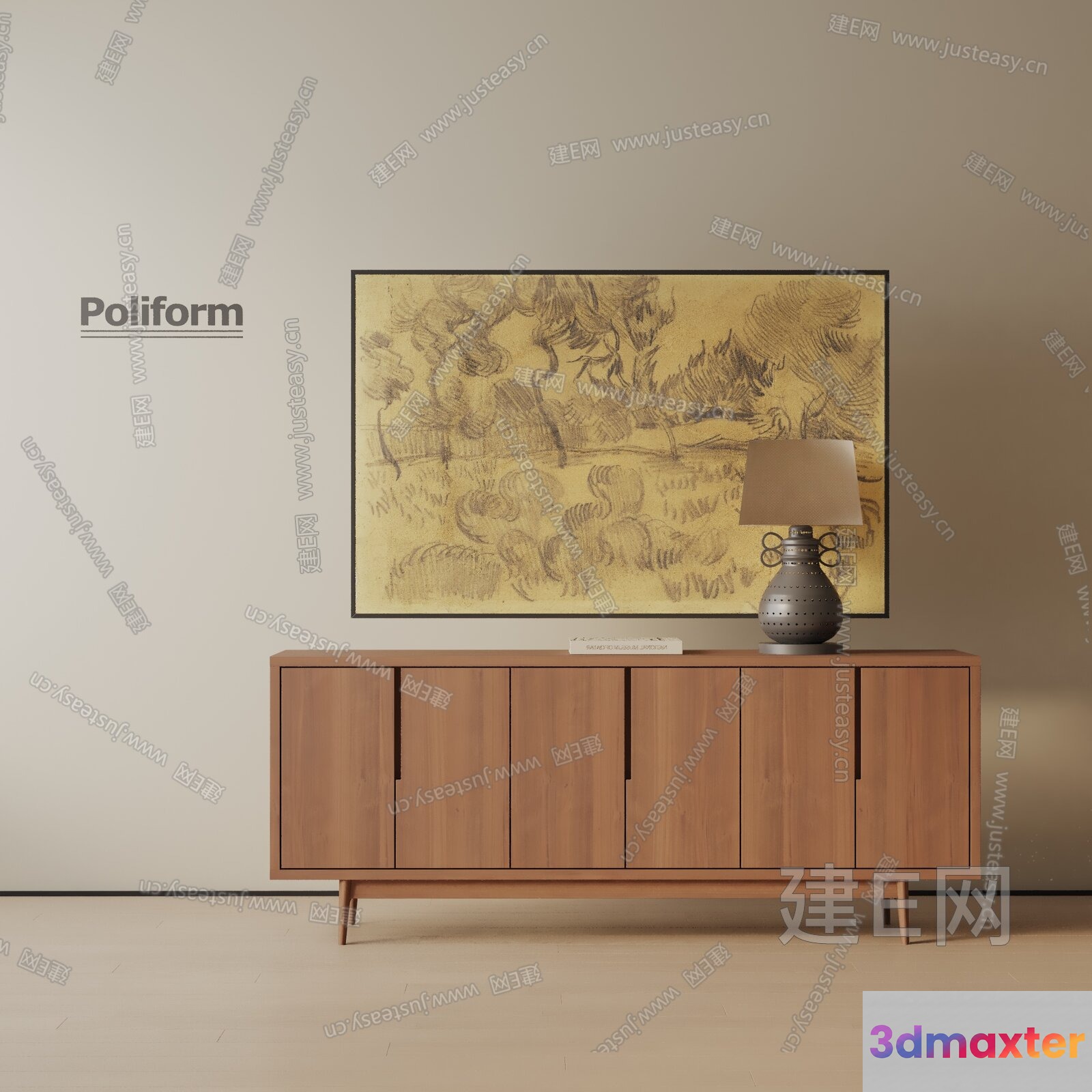 A Mid-Century Modern Sideboard 3D Model - 14416 - VRAY Render