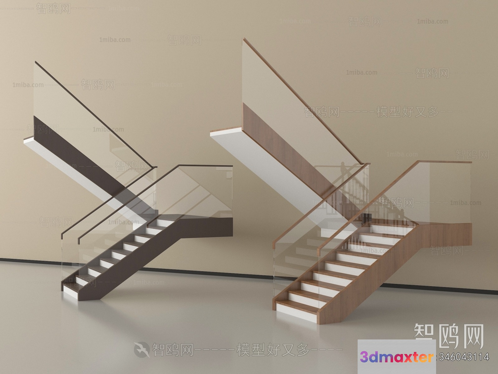 Modern Glass Staircase 3D Model - 10090 - VRAY Render