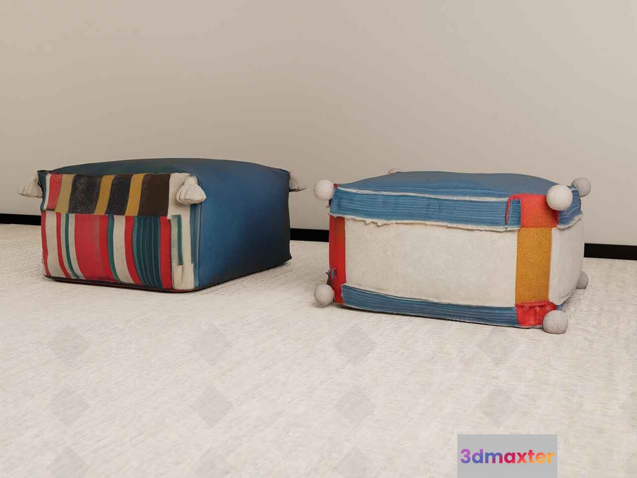 Two Poufs With A Colorful Design 3D Model - 10828 - VRAY Render