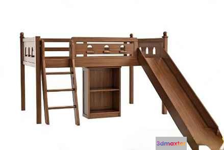 Wooden Loft Bed With Slide 3D Model - 9584 - VRAY Render