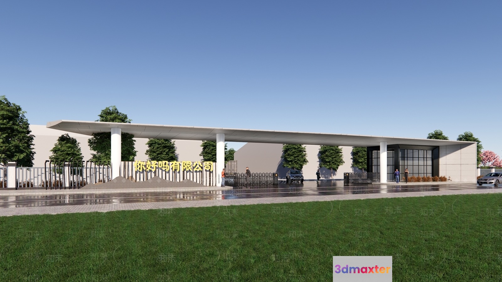 The Main Subject Is A Building With A White Exterior And A Flat Roof 3D Model - 9470 - VRAY Render