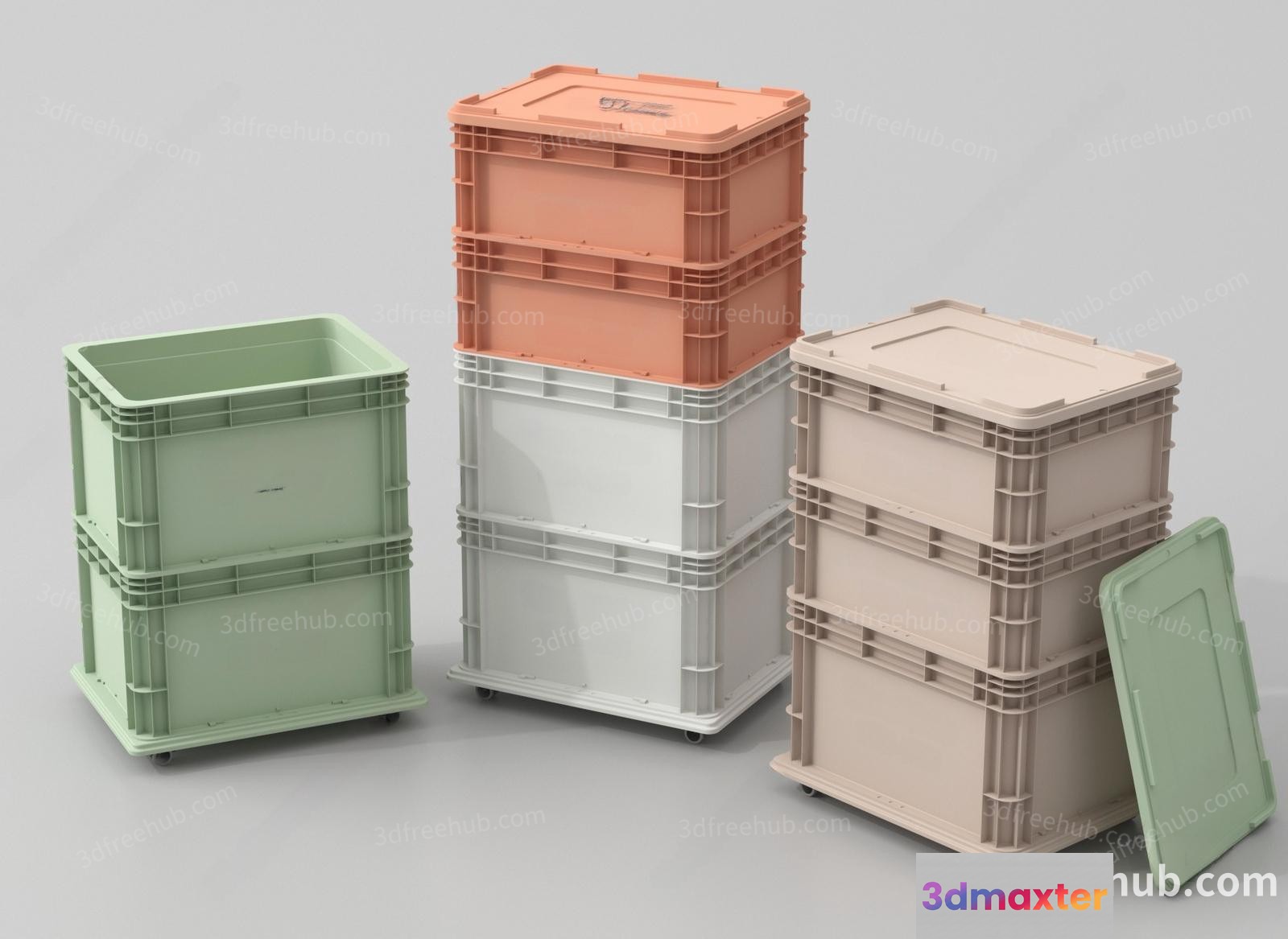 Stacked Plastic Containers 3D Model - 20204 - VRAY Render