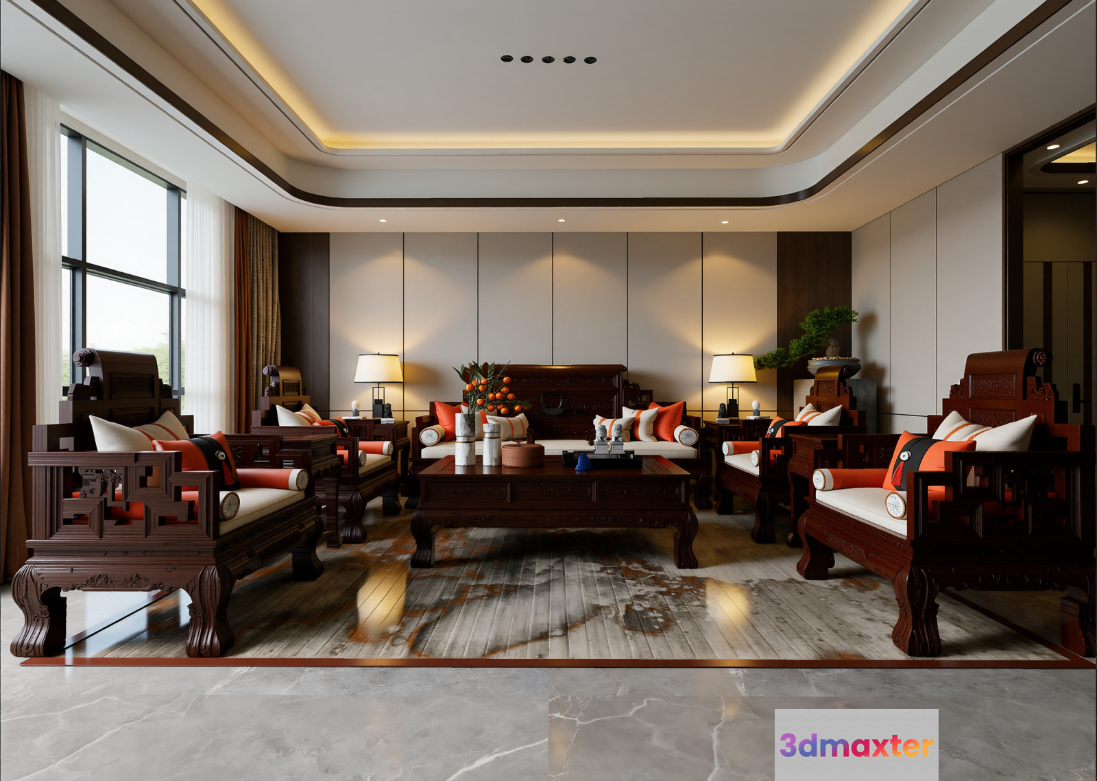 Modern Asian-Style Living Room 3D Model - 22845 - VRAY Render