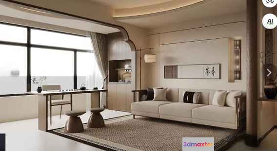 Modern Living Room 3D Model - 12330 - VRAY Render