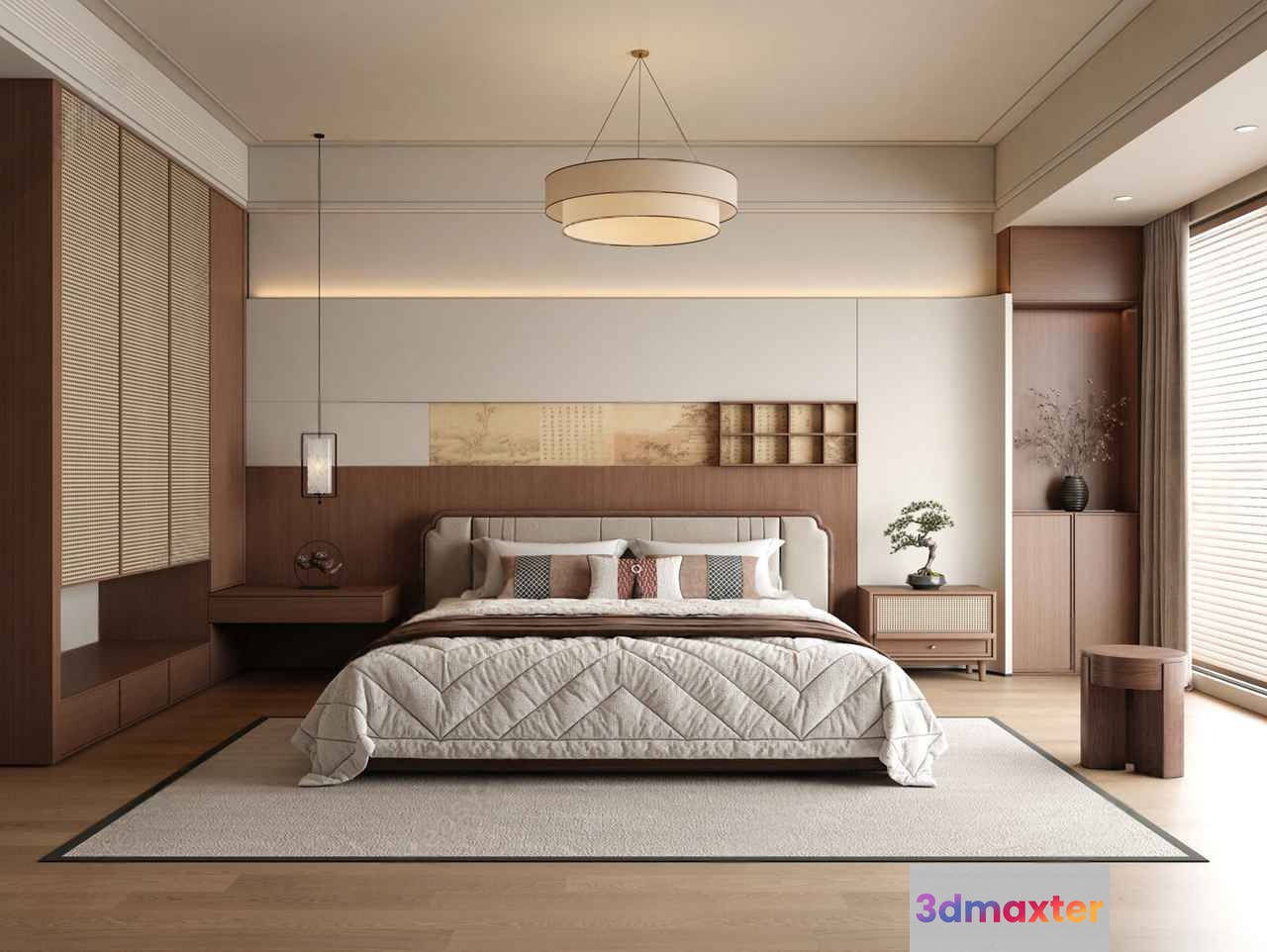 Modern Japanese-Style Bedroom 3D Model - 14897 - VRAY Render