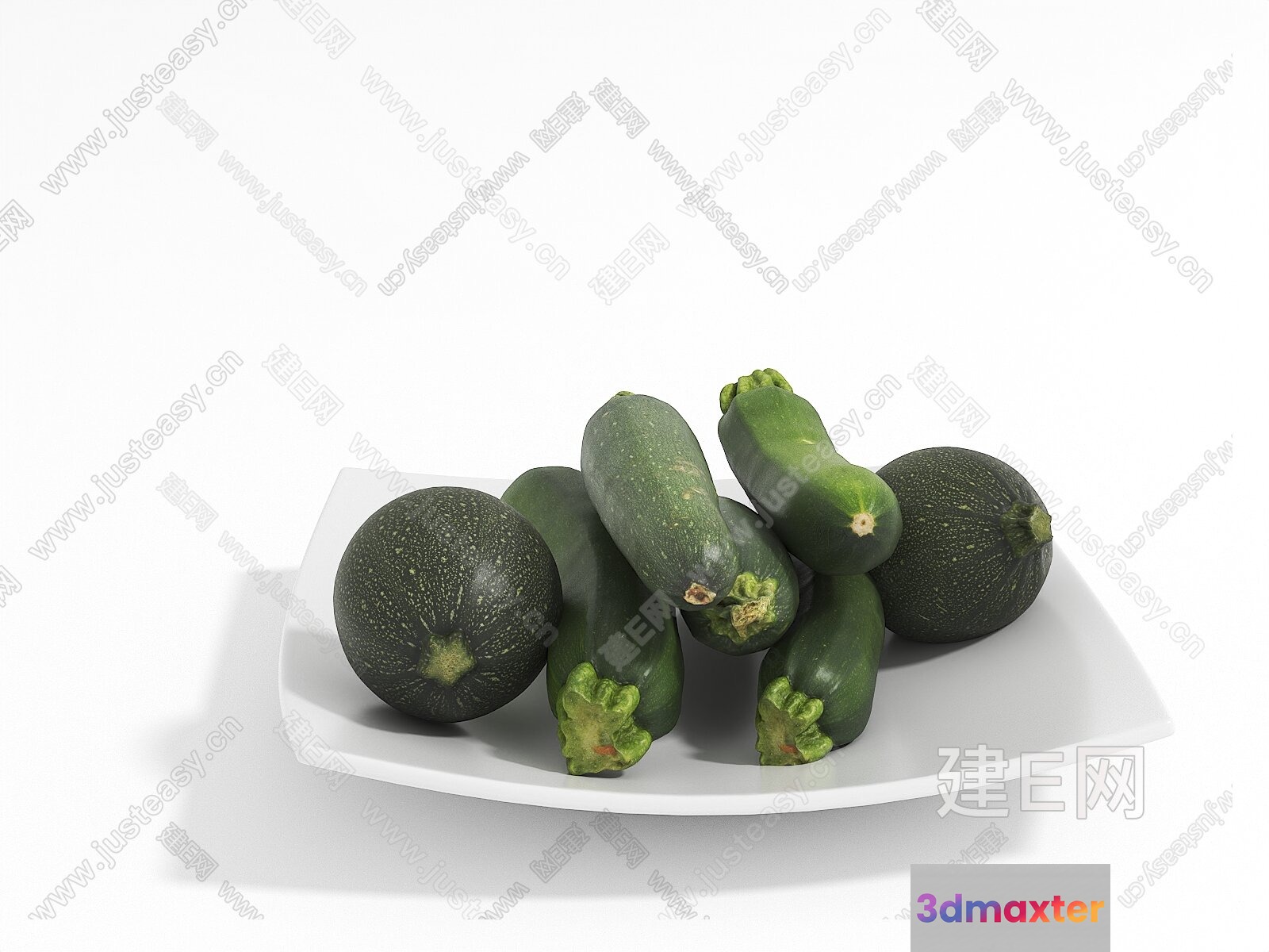 A Plate Of Green Zucchini 3D Model - 16585 - VRAY Render