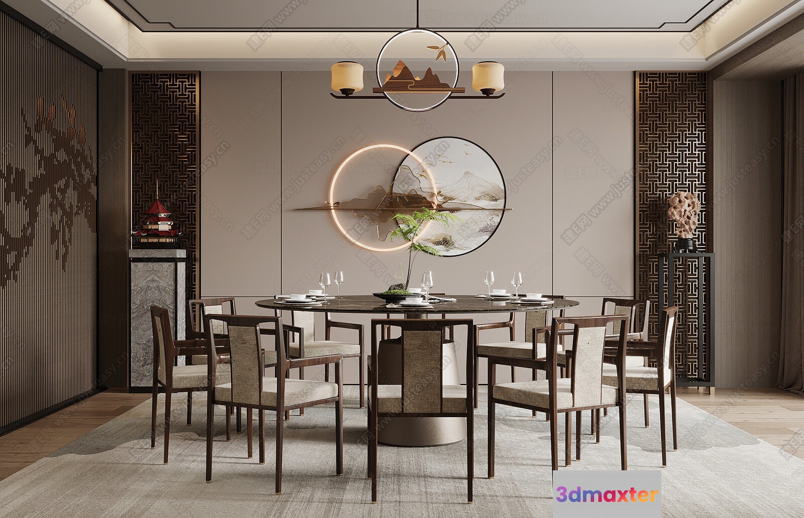 A Dining Table With Chairs 3D Model - 6414 - VRAY Render