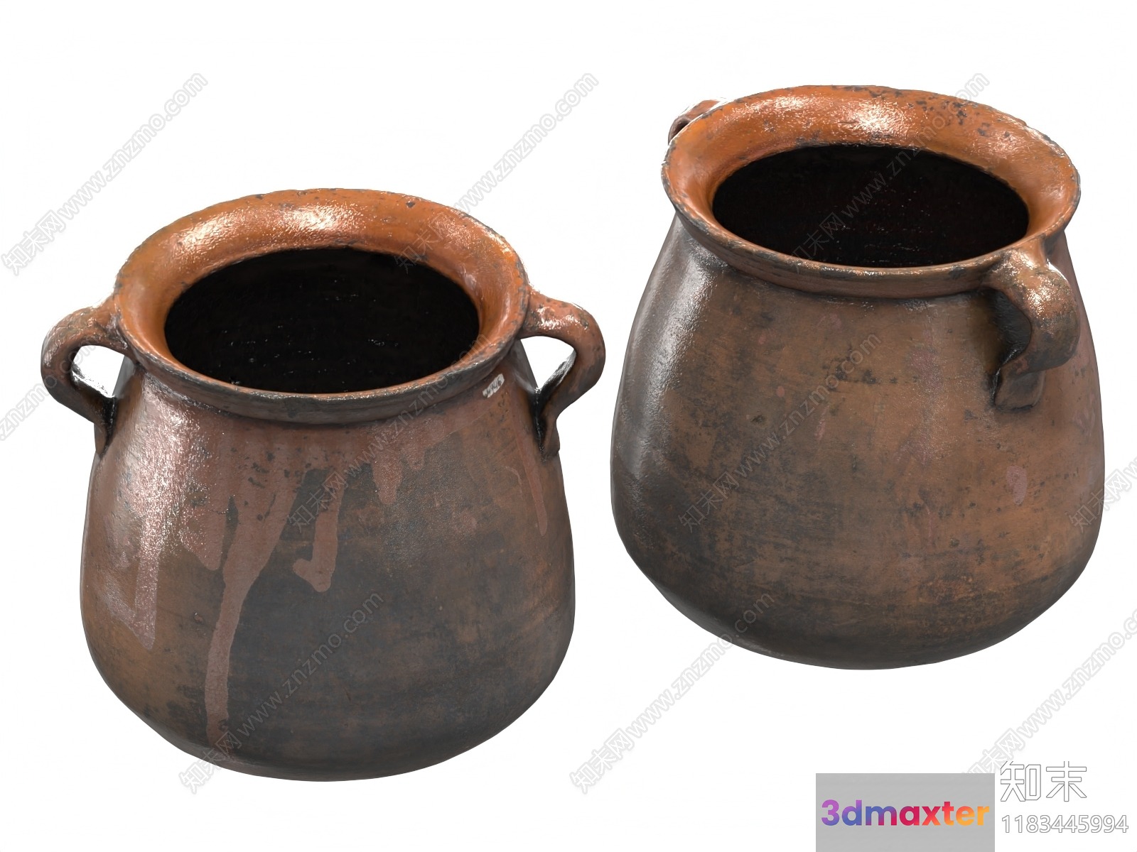 Two Clay Pots With Handles 3D Model - 6378 - VRAY Render