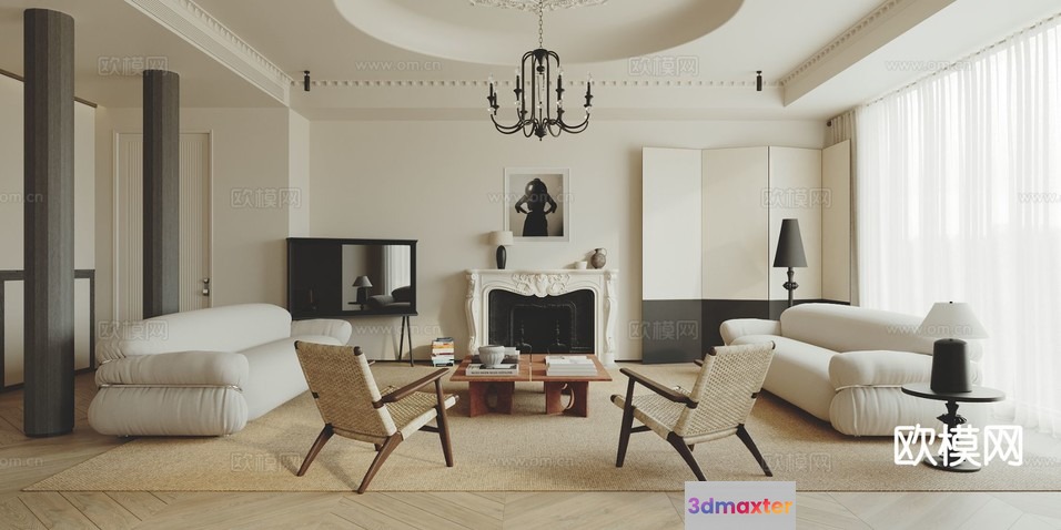 Modern Living Room 3D Model - 7957 - CORONA Render