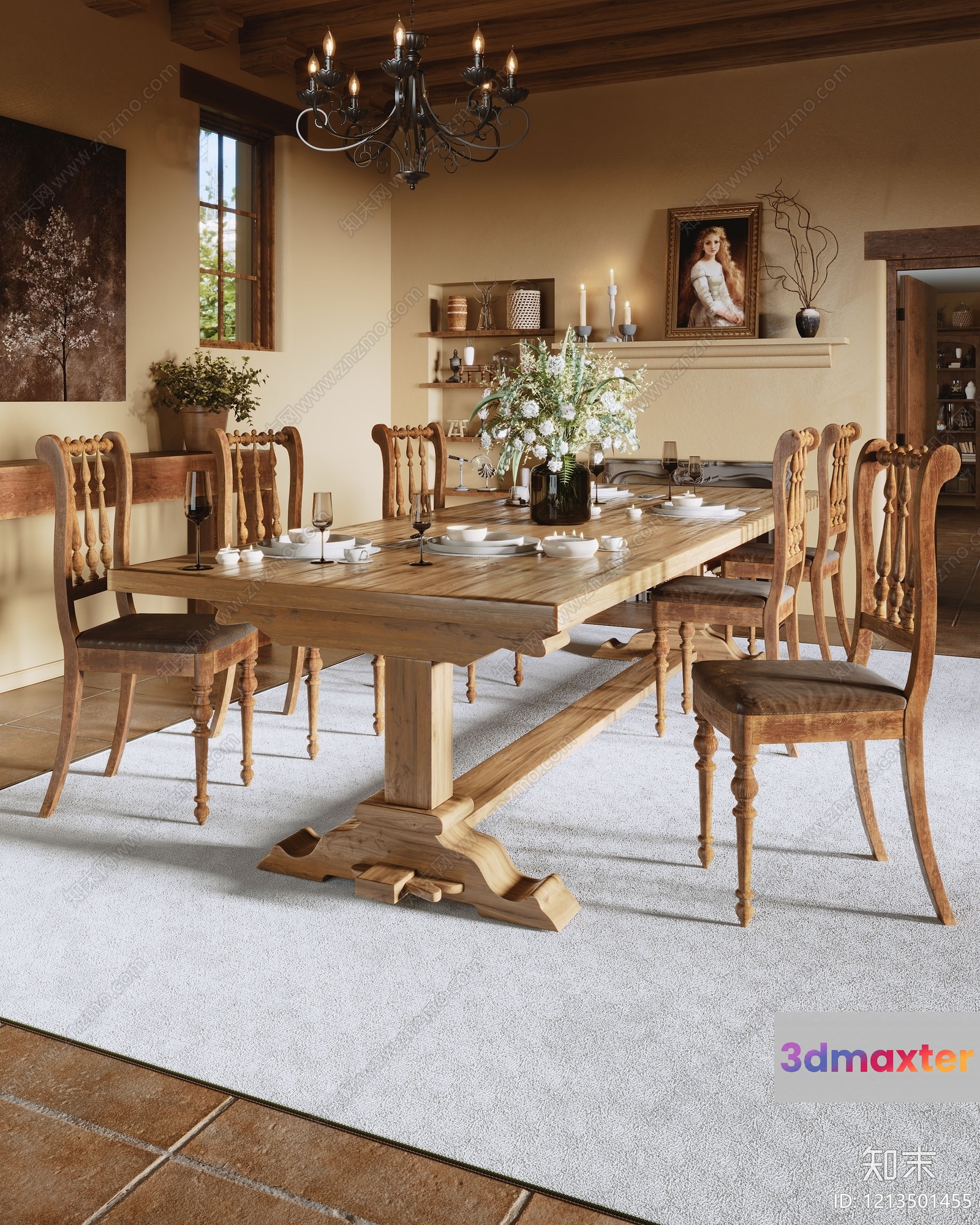 Wooden Dining Table 3D Model - 9542 - VRAY Render