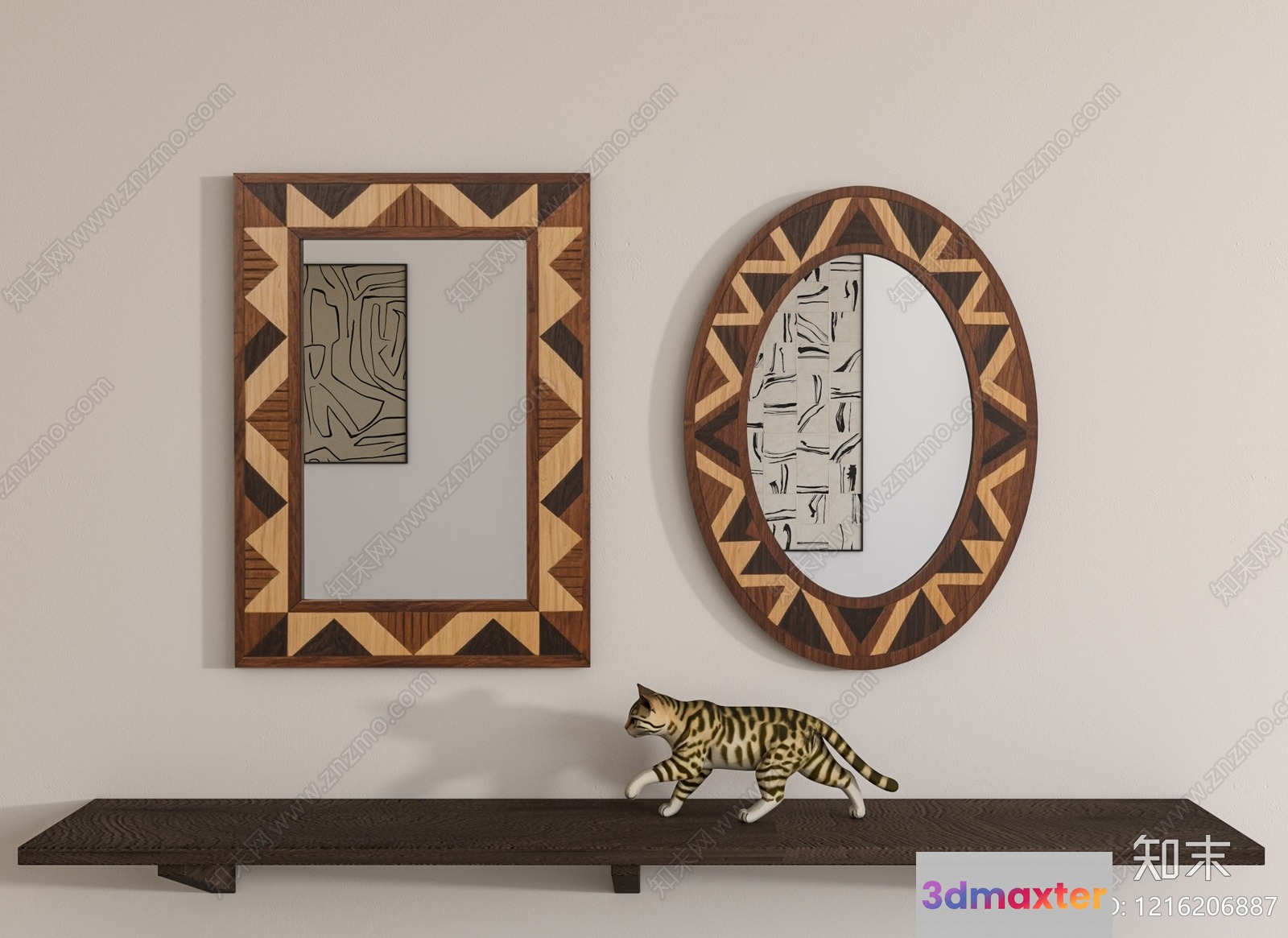 A Wooden Cat On A Shelf 3D Model - 15068 - VRAY Render