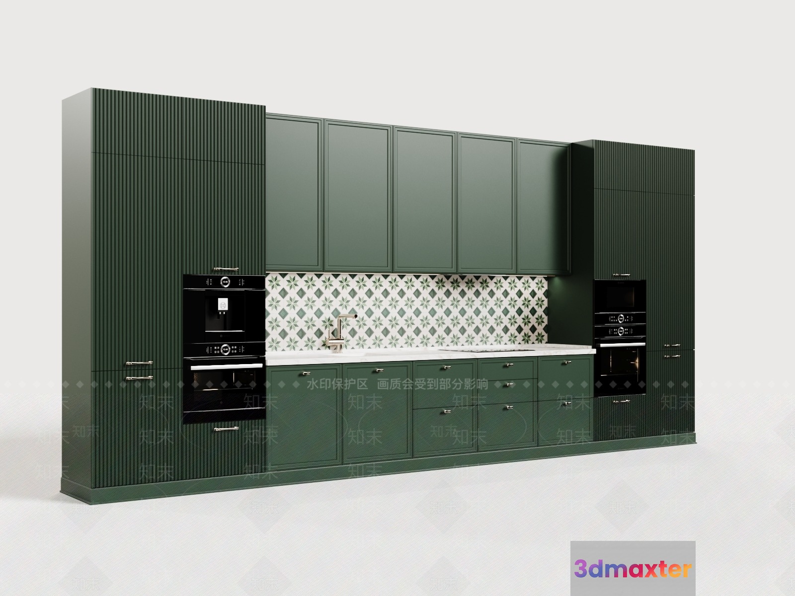 Modern Kitchen With Green Cabinets 3D Model - 19219 - VRAY Render