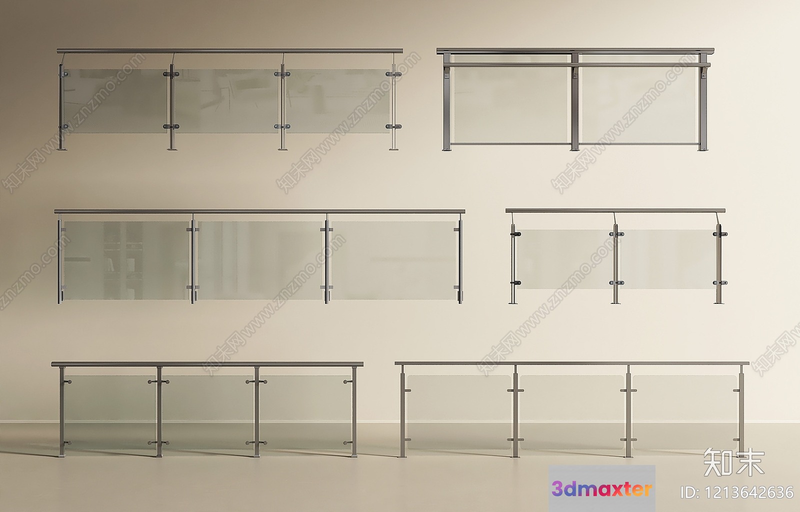 Modern Glass Railing 3D Model - 14136 - VRAY Render