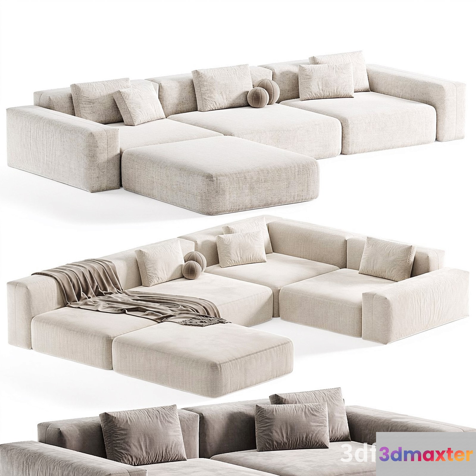 A Beige Sectional Sofa 3D Model - 23504 - VRAY Render