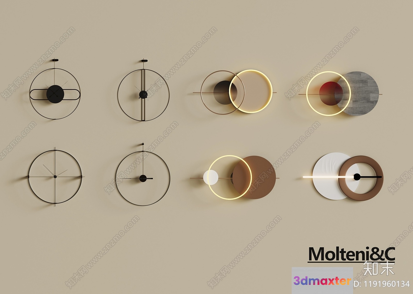 Modern Minimalist Clocks 3D Model - 1870 - VRAY Render