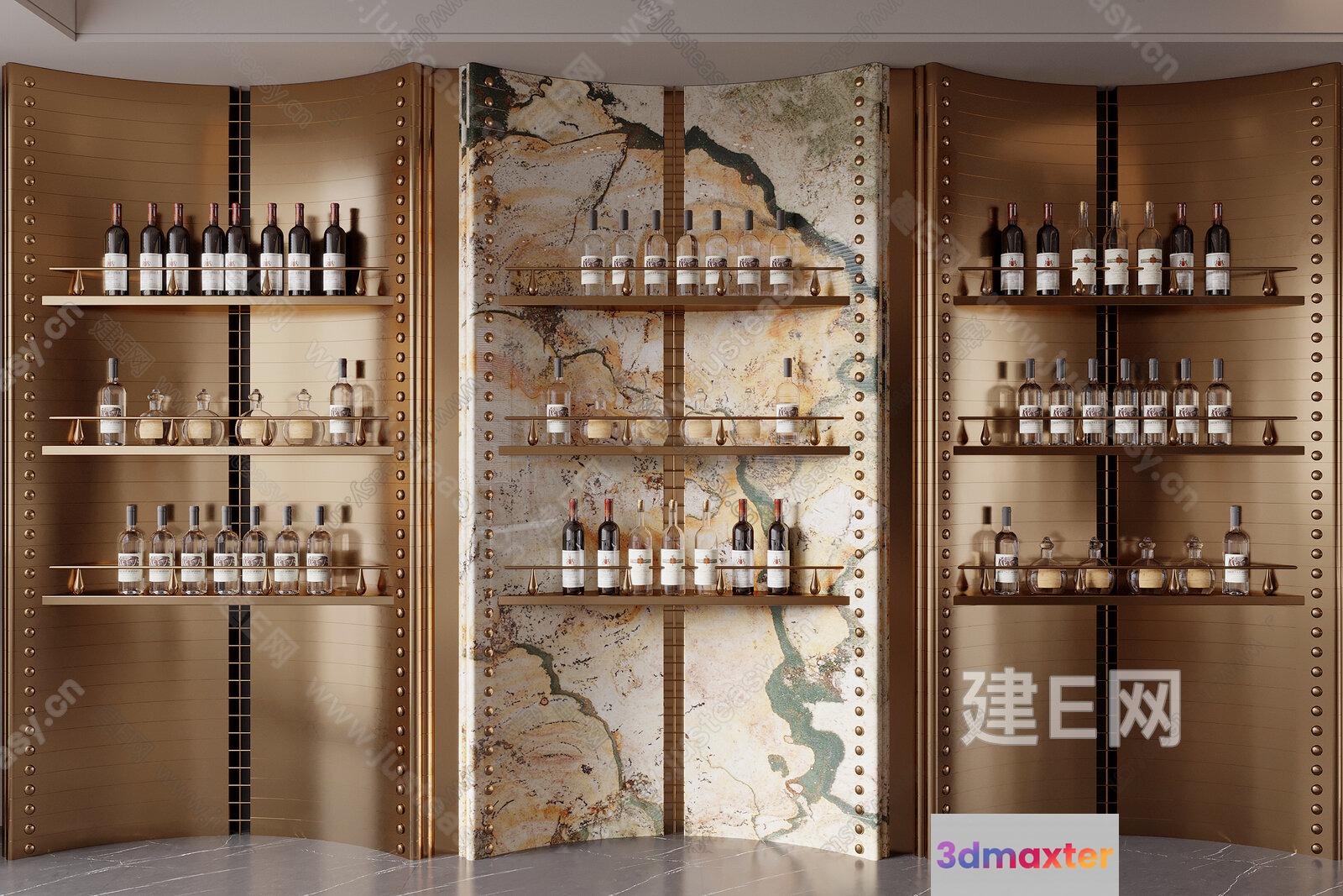 A Display Of Wine Bottles 3D Model - 12878 - CORONA Render