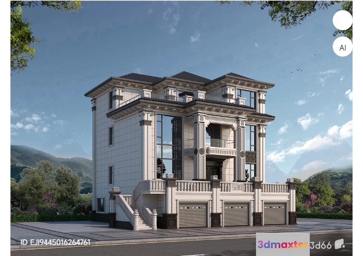 A Large White House 3D Model - 13458 - VRAY Render