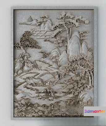 This Image Depicts A Serene Asian-Inspired Landscape Painting 3D Model - 19498 - VRAY Render