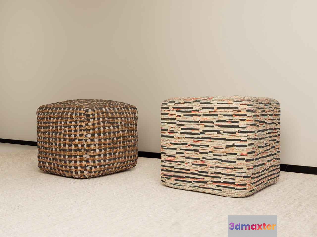 Two Patterned Poufs 3D Model - 4301 - VRAY Render