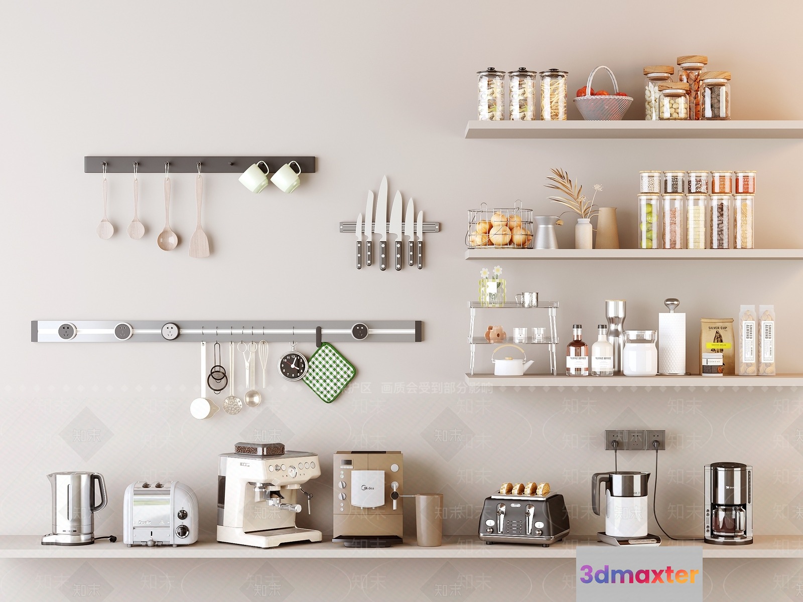 Modern Kitchen Decor 3D Model - 21073 - VRAY Render