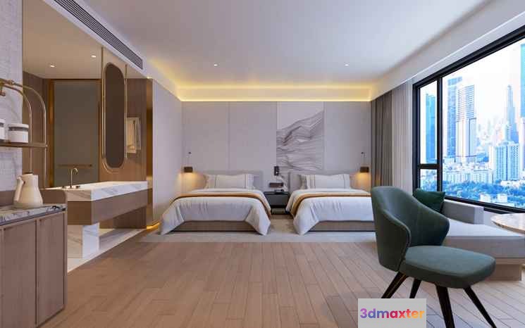 Modern Hotel Room 3D Model - 13807 - CORONA Render