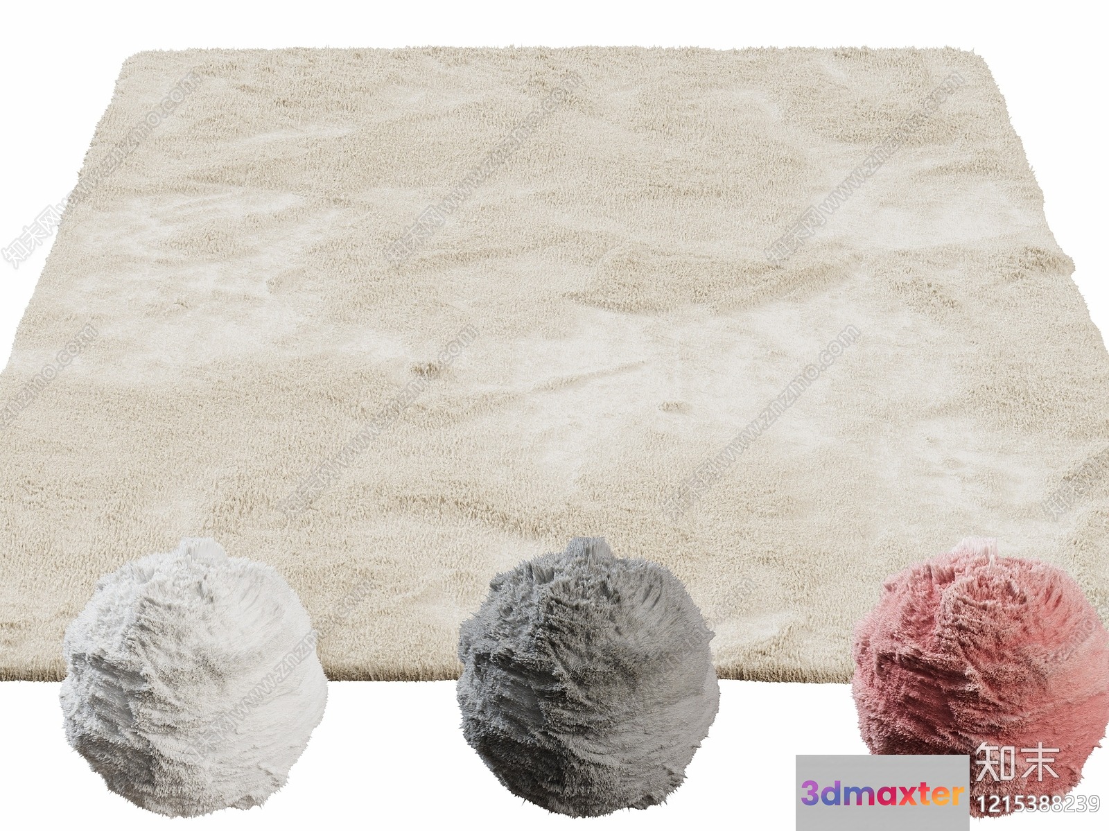 A Rectangular Rug With Three Balls Of Yarn 3D Model - 10258 - VRAY Render