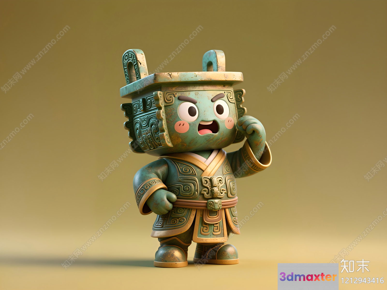A Cartoon Character With A Green And Gold Color Scheme 3D Model - 14478 - VRAY Render
