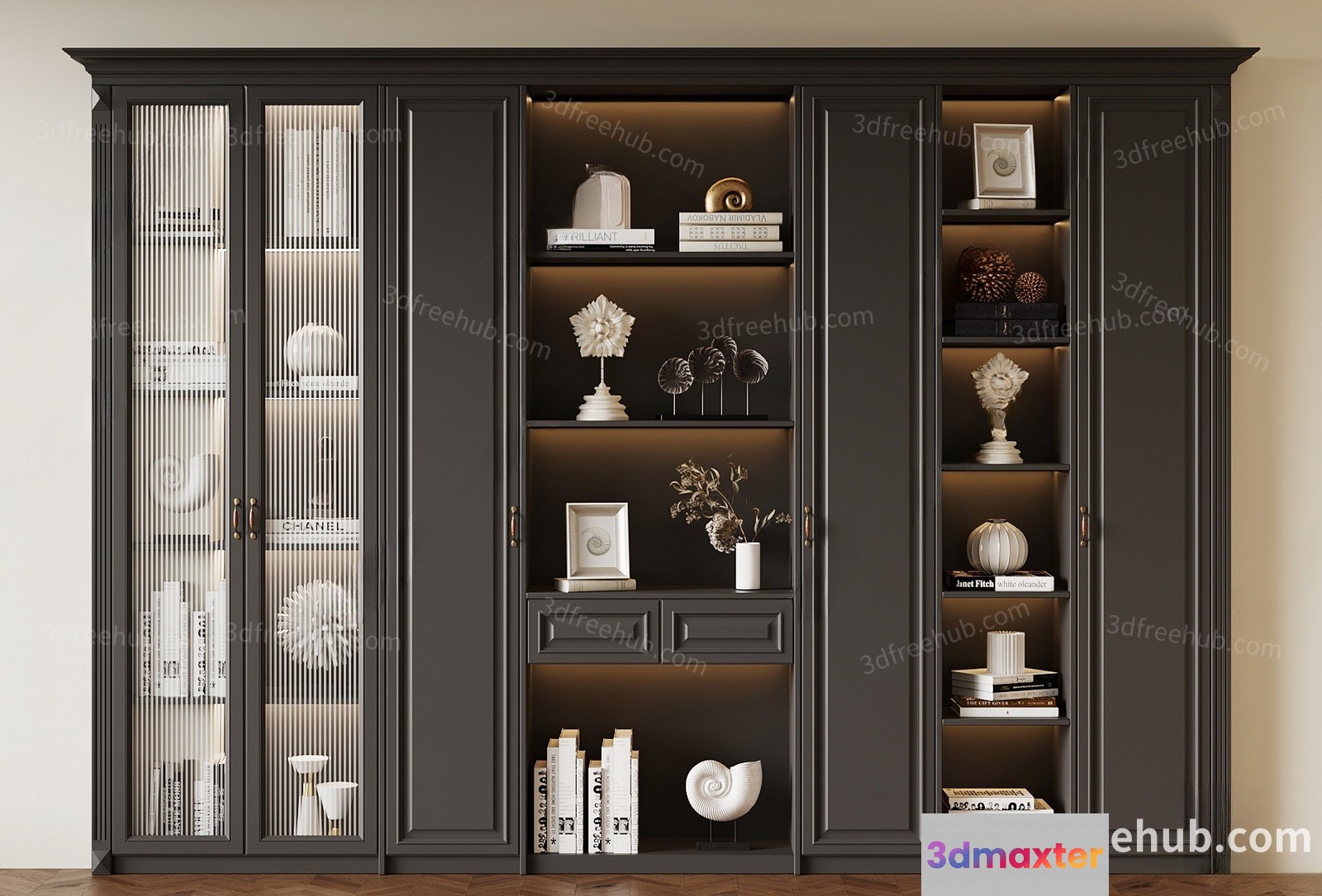A Large Cabinet With Many Shelves 3D Model - 19862 - VRAY Render