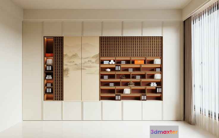 A Large Bookshelf 3D Model - 17070 - VRAY Render
