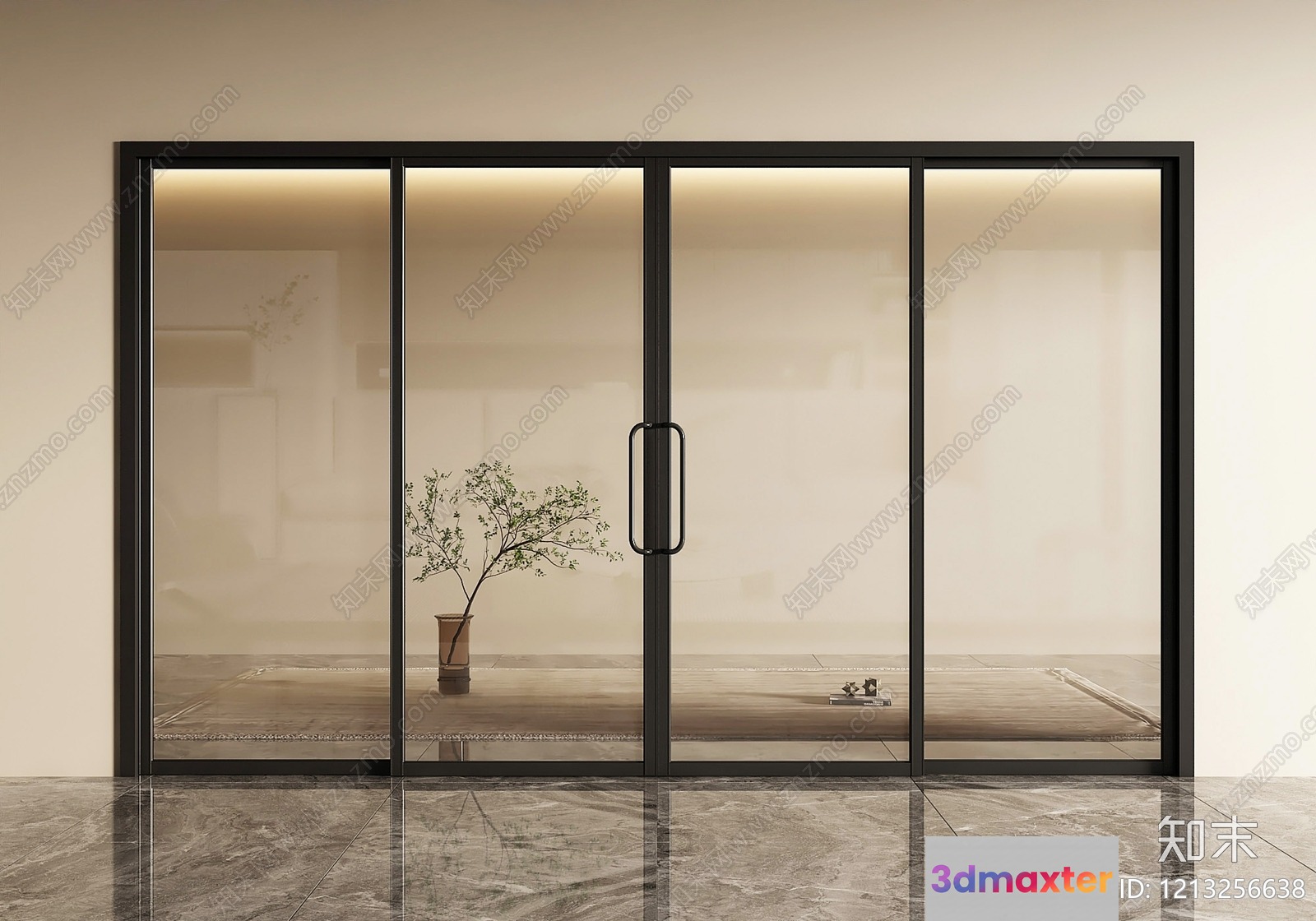 A Glass Door With A Plant Inside 3D Model - 11264 - VRAY Render