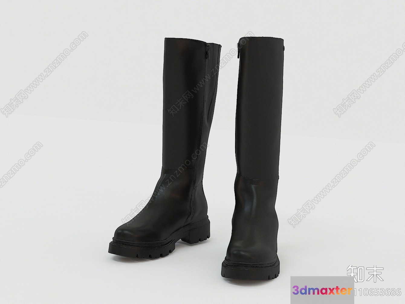 Tall Black Boots 3D Model - 13657 - VRAY Render
