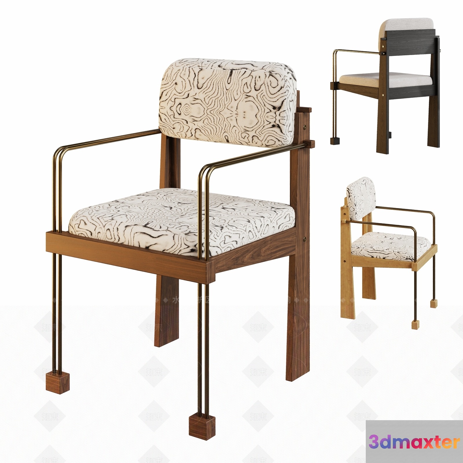 A Modern Wooden Chair With A Patterned Cushion 3D Model - 4395 - VRAY Render